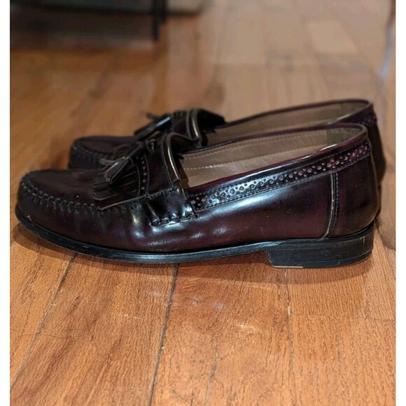 Bass Padded Burgundy Leather Grammer Tassle Kiltie Loafers Slip On Dress Shoes main image 5